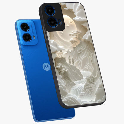 Celestial Origami Glass Case displayed in angled mockup highlighting geometric origami design with cosmic aesthetic theme.