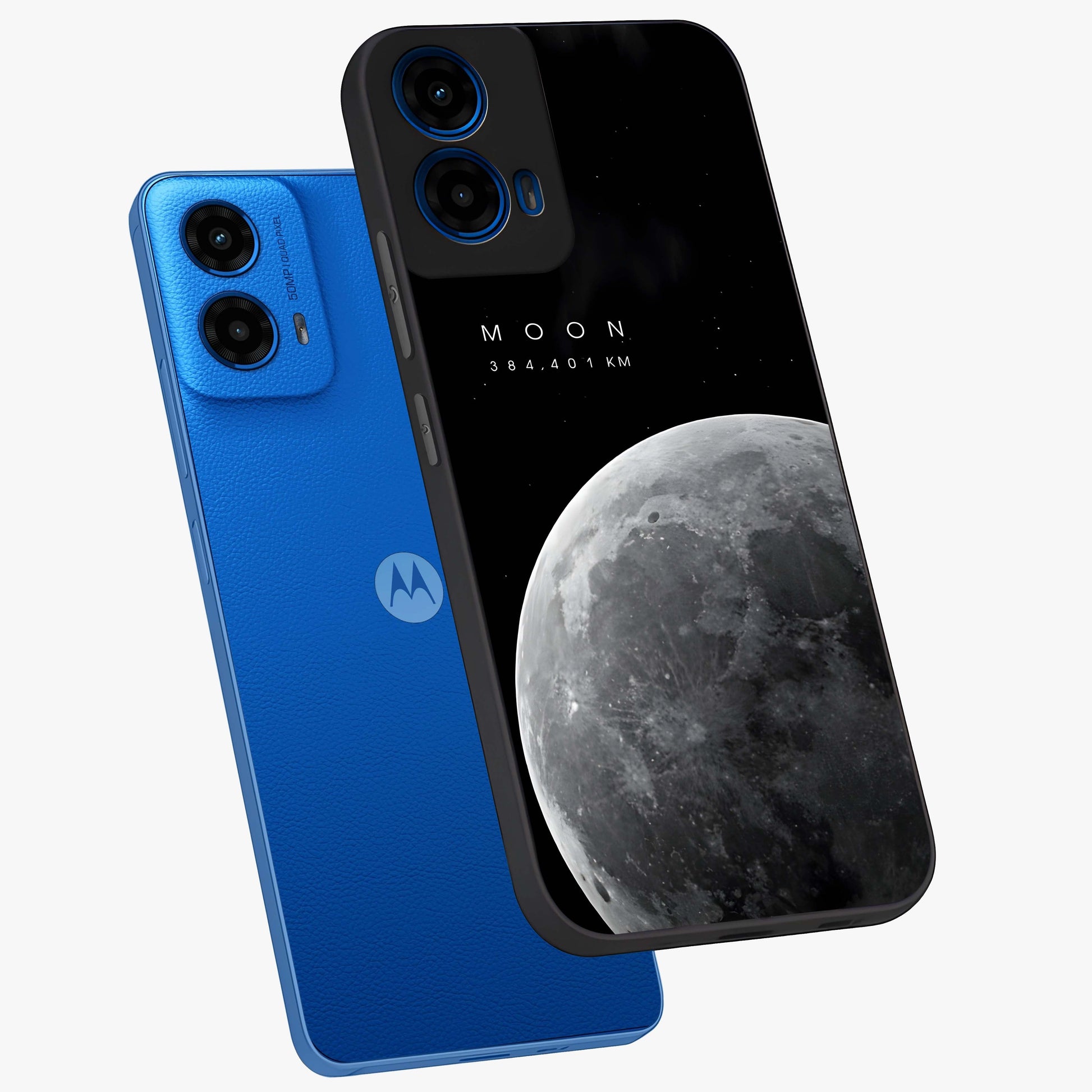 Cosmic Moon Glow Glass Case displayed in angled mockup highlighting celestial moon design with cosmic aesthetic theme.