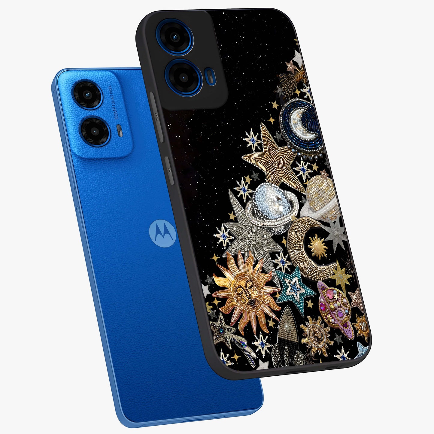 Cosmic Sparkle Dreams Glass Case displayed in angled mockup highlighting dreamy star sparkle design with celestial aesthetic.