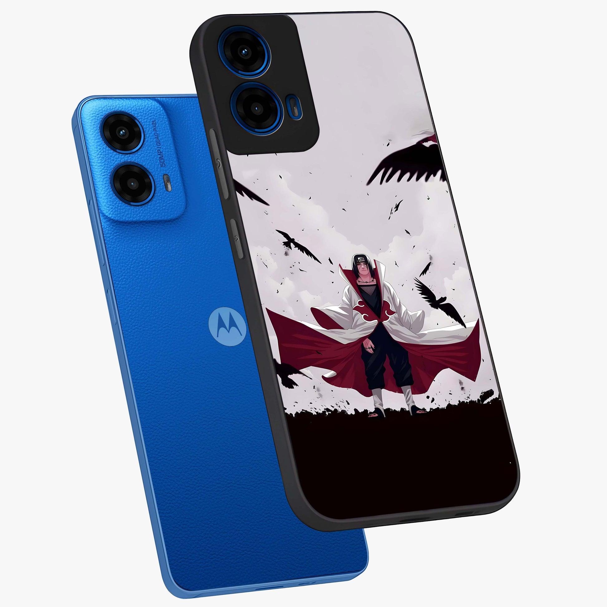 Crimson Crow Ascension Glass Case displayed in angled mockup highlighting powerful crow illustration with dark crimson aesthetic.