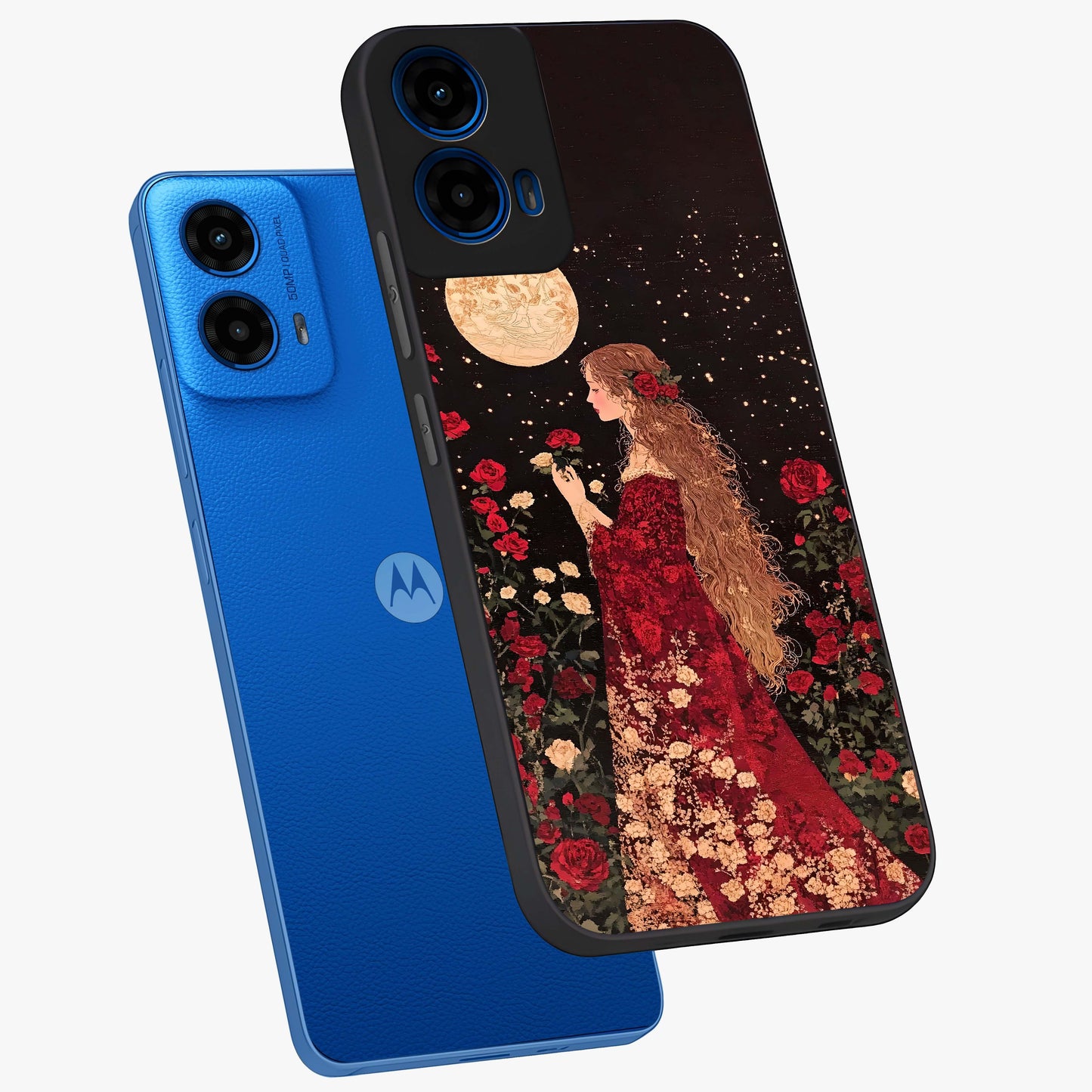 Crimson Dreams Glass Case displayed in angled mockup highlighting soft crimson aesthetic design with artistic theme.