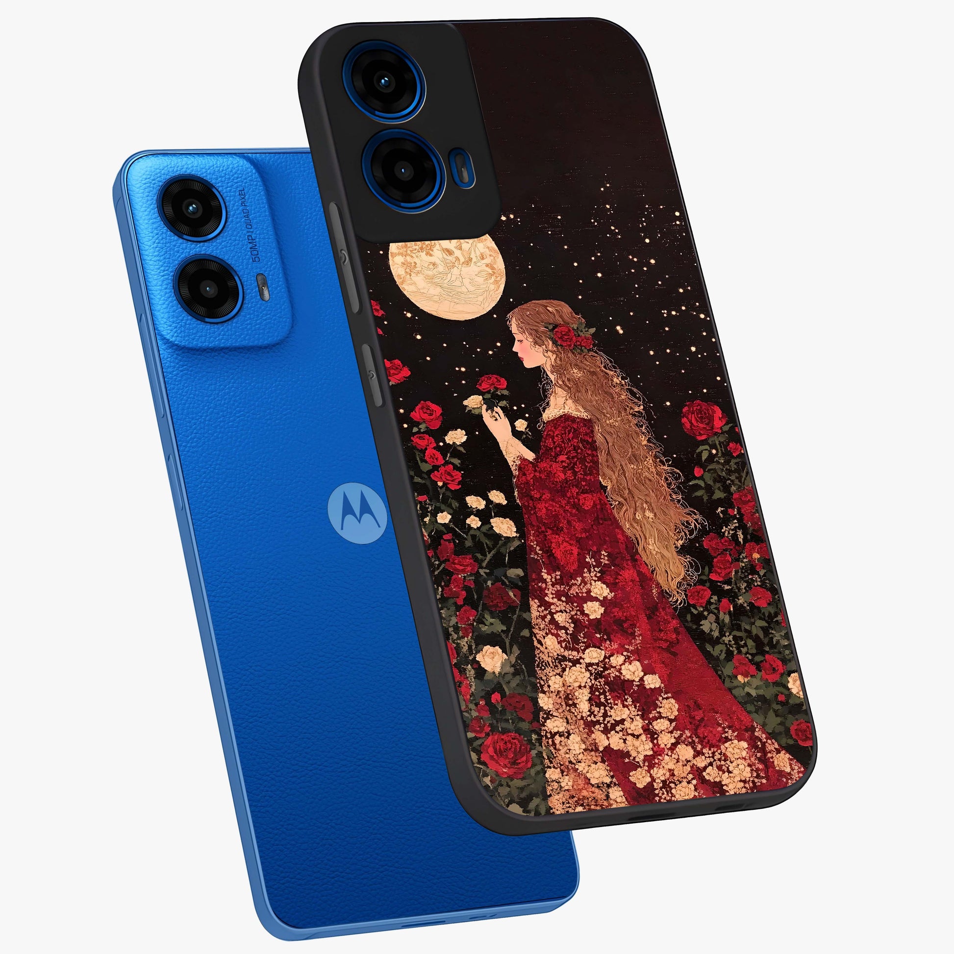 Crimson Dreams Glass Case displayed in angled mockup highlighting soft crimson aesthetic design with artistic theme.