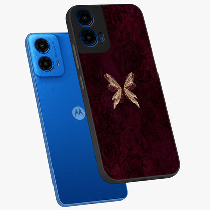 Crimson Fade Butterfly Glass Case displayed in angled mockup highlighting elegant butterfly design with crimson gradient aesthetic.