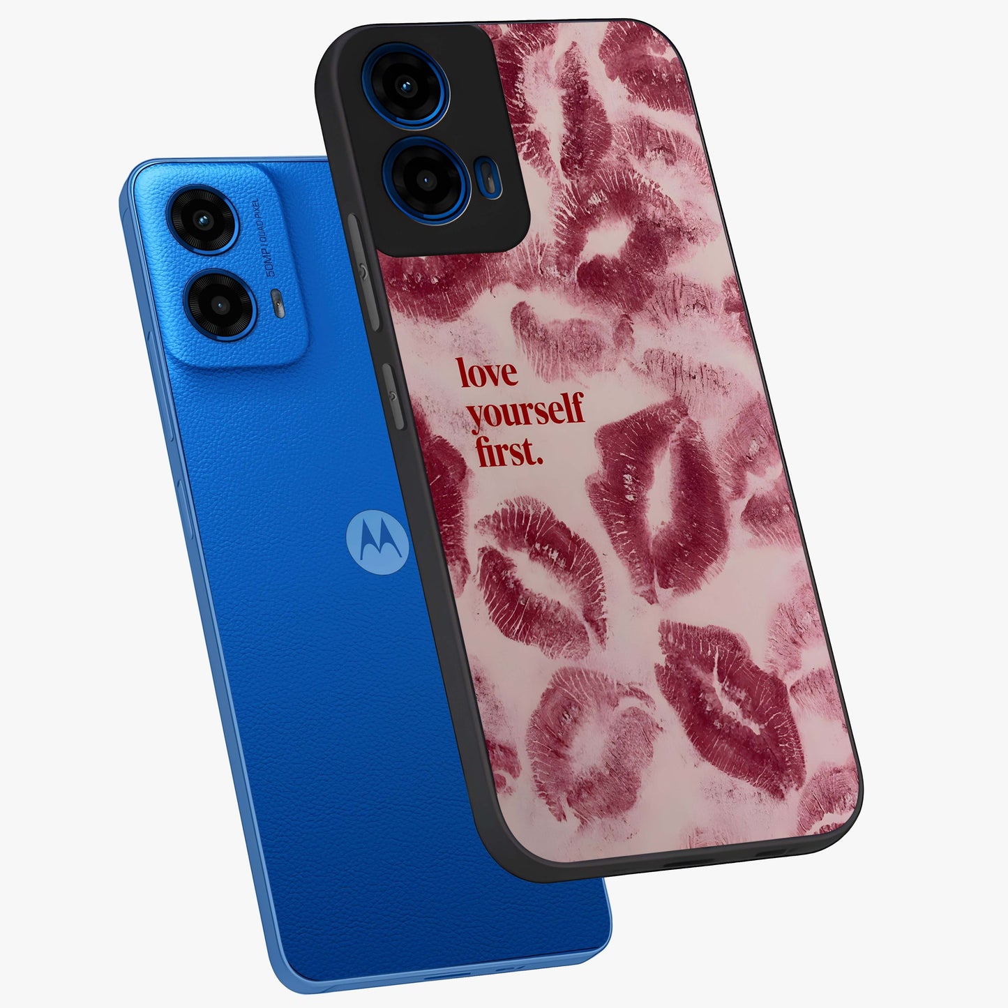Crimson Kiss Love Glass Case displayed in angled mockup highlighting bold love inspired design with modern aesthetic style.