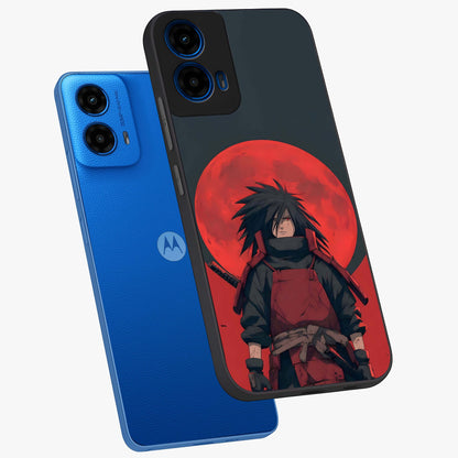 Crimson Moon Warlord Glass Case displayed in angled mockup highlighting dramatic crimson moon design with fantasy aesthetic.