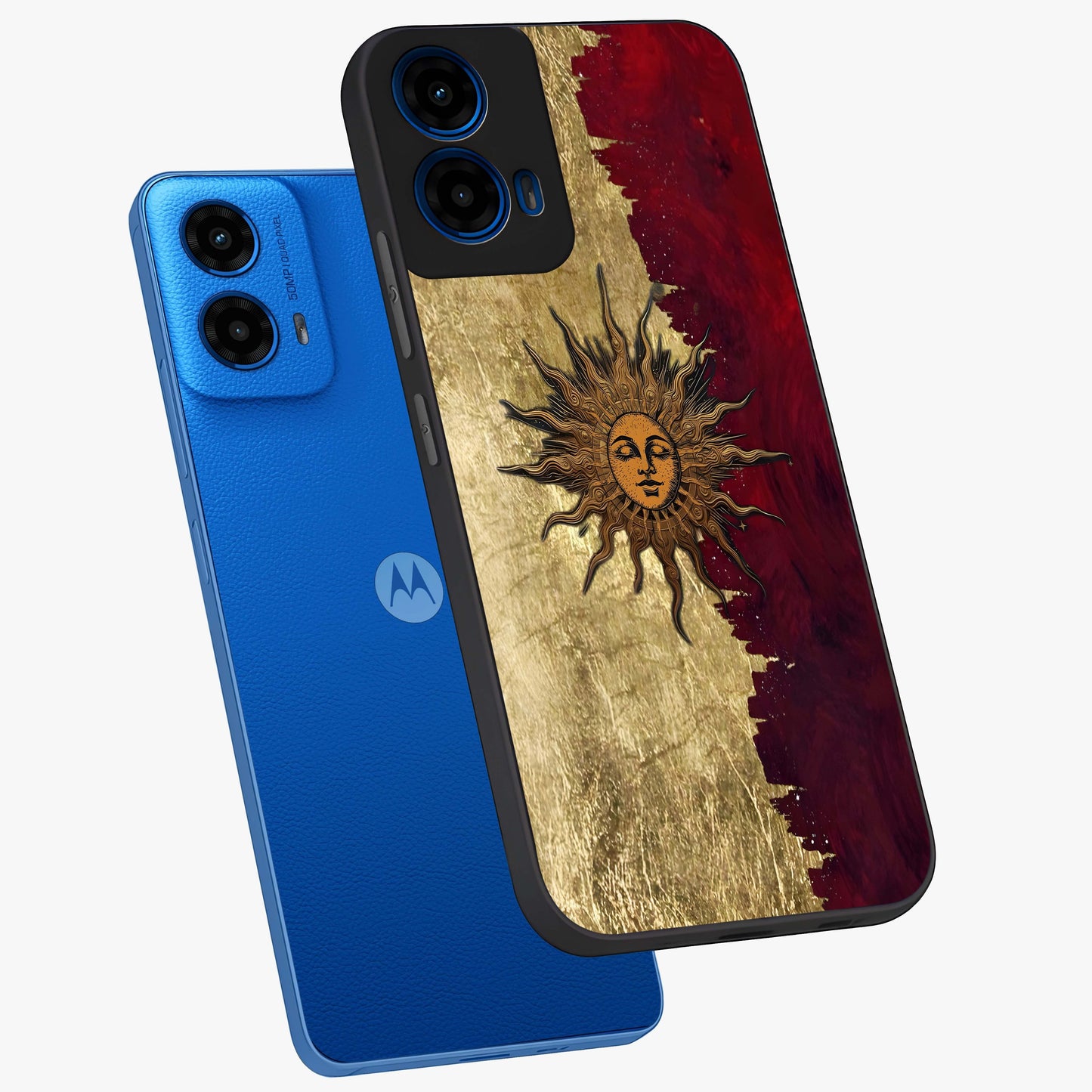 Crimson Sun Majesty Glass Case displayed in angled mockup highlighting majestic crimson sun design with bold aesthetic style.
