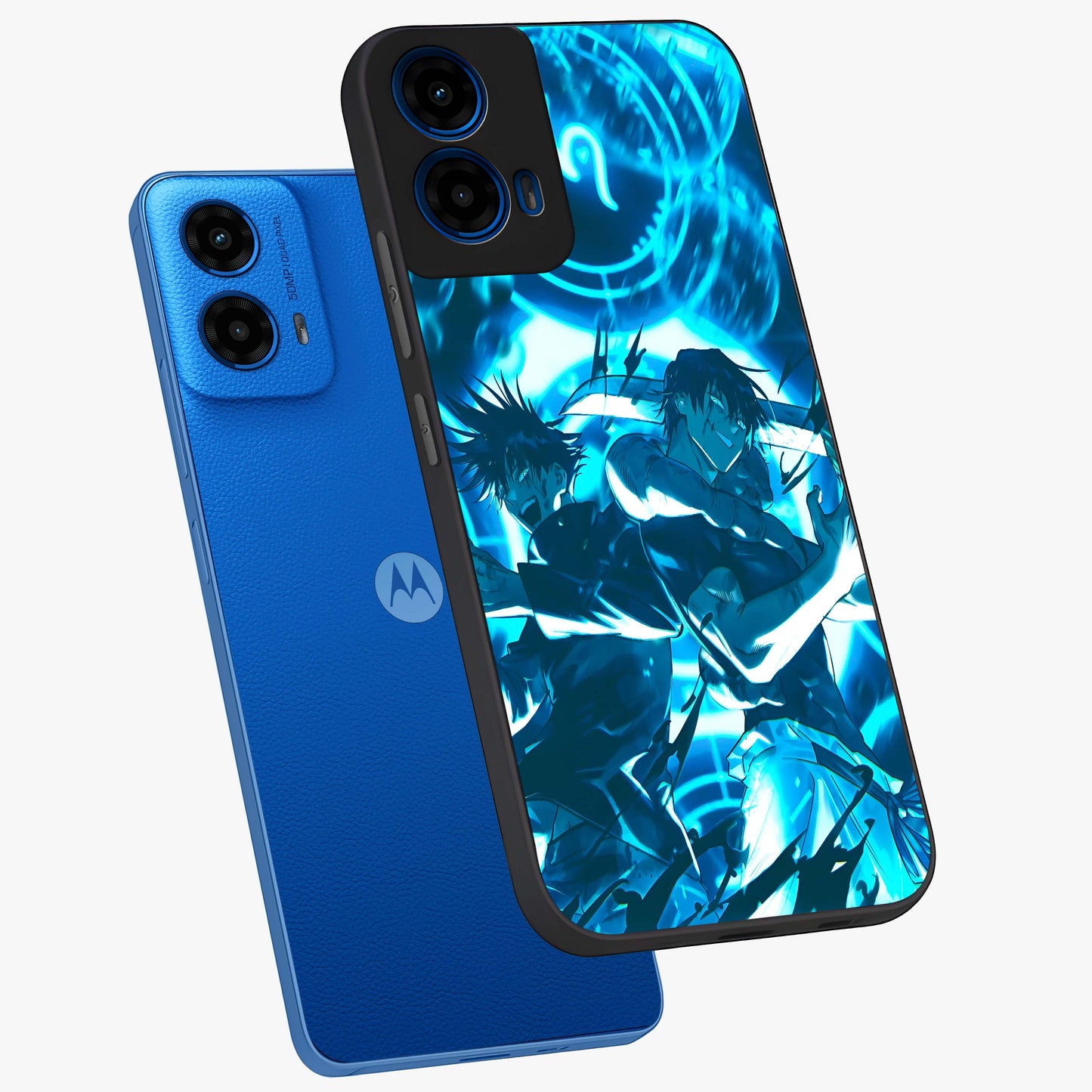 Cursed Energy Clash Glass Case displayed in angled mockup highlighting powerful battle inspired graphic with anime style aesthetic.