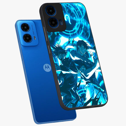 Cursed Energy Clash Glass Case displayed in angled mockup highlighting powerful battle inspired graphic with anime style aesthetic.