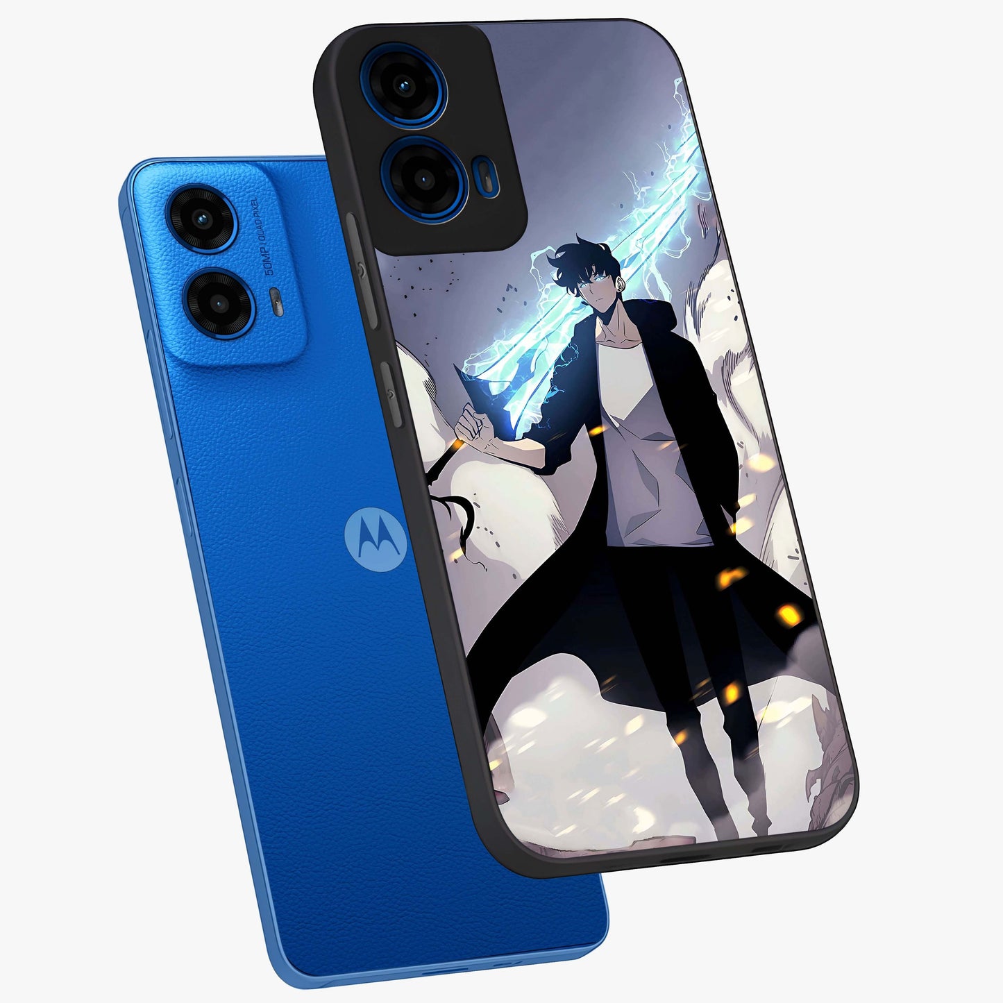 Dark Lightning Anime Warrior Glass Case displayed in angled mockup highlighting powerful lightning themed anime illustration.