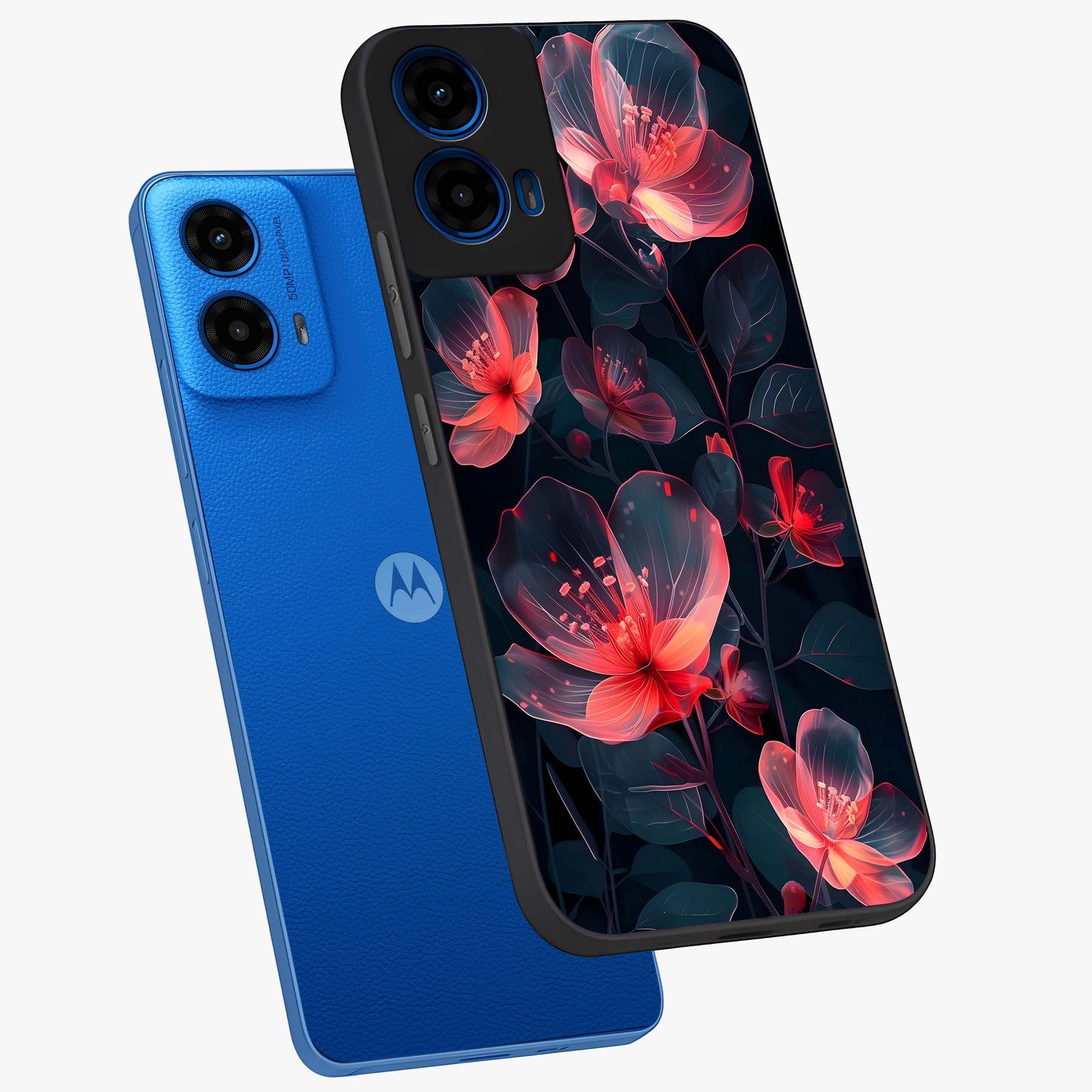 Dark Shade of Flower Glass Case displayed in angled mockup highlighting moody floral illustration with aesthetic dark tones.