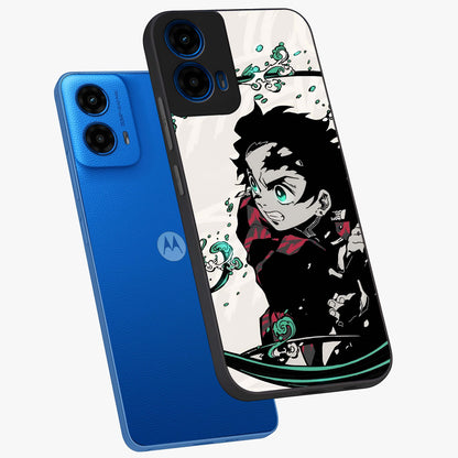 Demon Slayer Glass Case displayed in angled mockup highlighting dramatic anime character design with action aesthetic.