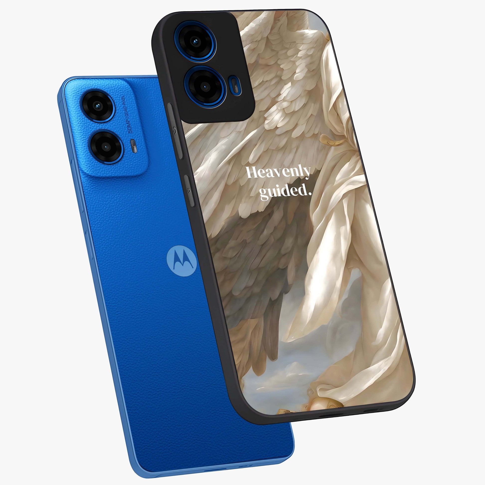 Divine Winged Grace Glass Case displayed in angled mockup highlighting graceful wing design with divine aesthetic style.