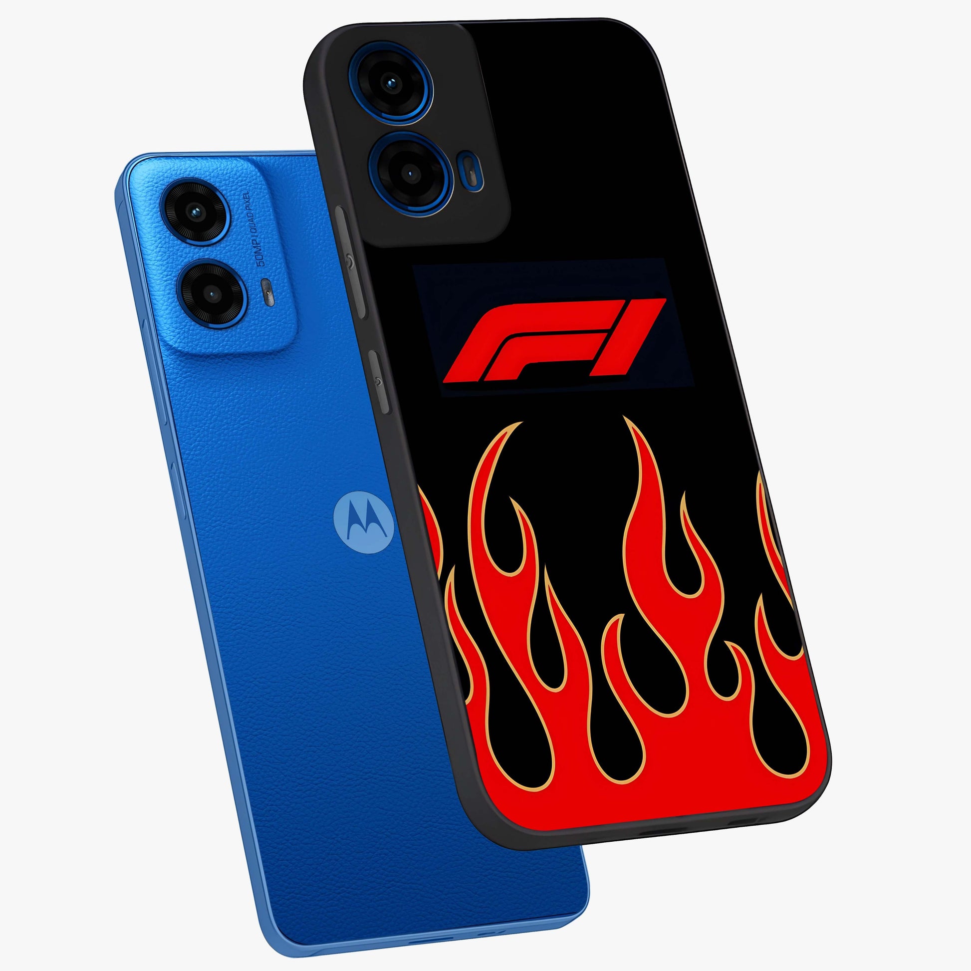 Fire F11 Glass Case displayed in angled mockup highlighting bold fire inspired graphic with energetic aesthetic style.