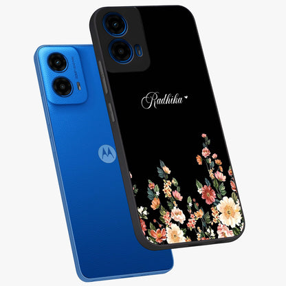 Floral Design With a Custom Personalized Name Glass Case displayed in angled mockup highlighting elegant floral pattern with custom name feature.