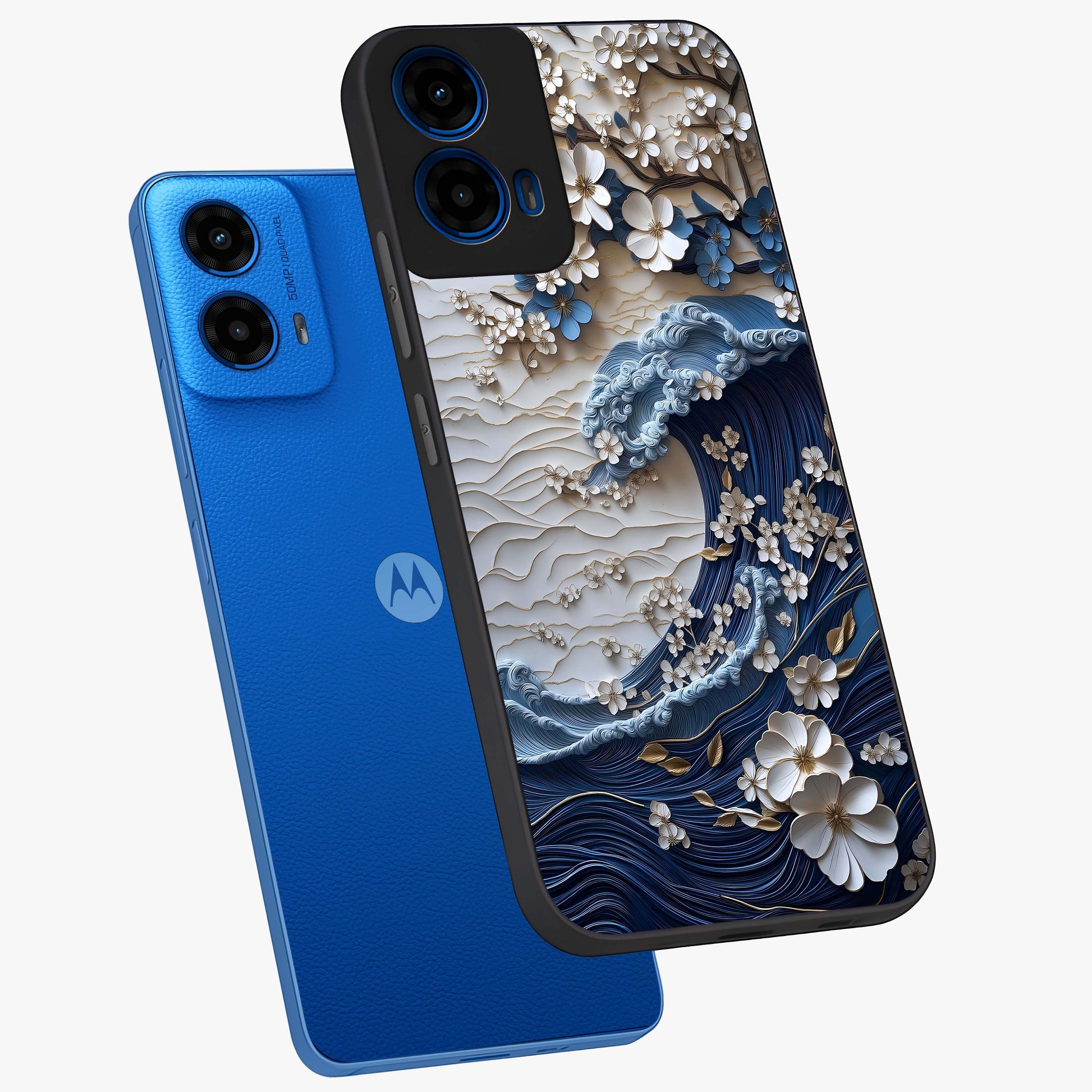 Floral Wave Origami Glass Case displayed in angled mockup highlighting geometric origami flower design with modern aesthetic style.