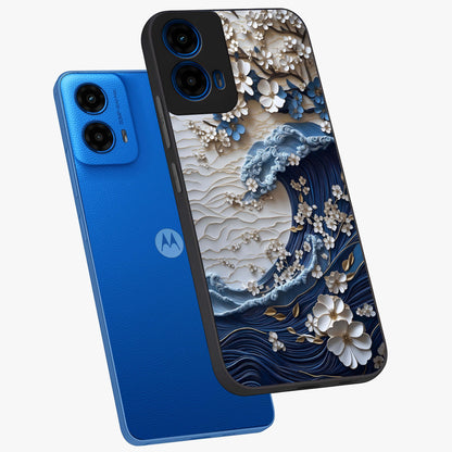 Floral Wave Origami Glass Case displayed in angled mockup highlighting geometric origami flower design with modern aesthetic style.