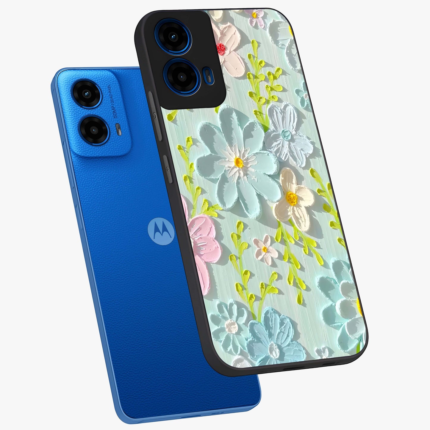 Frosted Petal Garden Glass Case displayed in angled mockup highlighting delicate flower petal design with calm garden aesthetic.