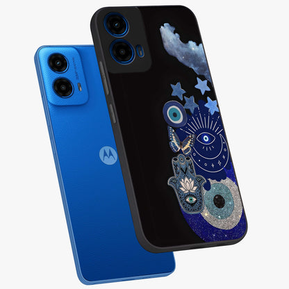 Galactic Charm Cluster Glass Case displayed in angled mockup highlighting luminous galaxy inspired design with dreamy aesthetic.