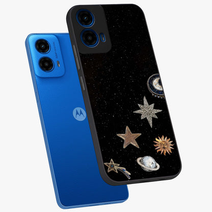 Galactic Charm Glow Glass Case displayed in angled mockup highlighting luminous galaxy inspired design with dreamy aesthetic.