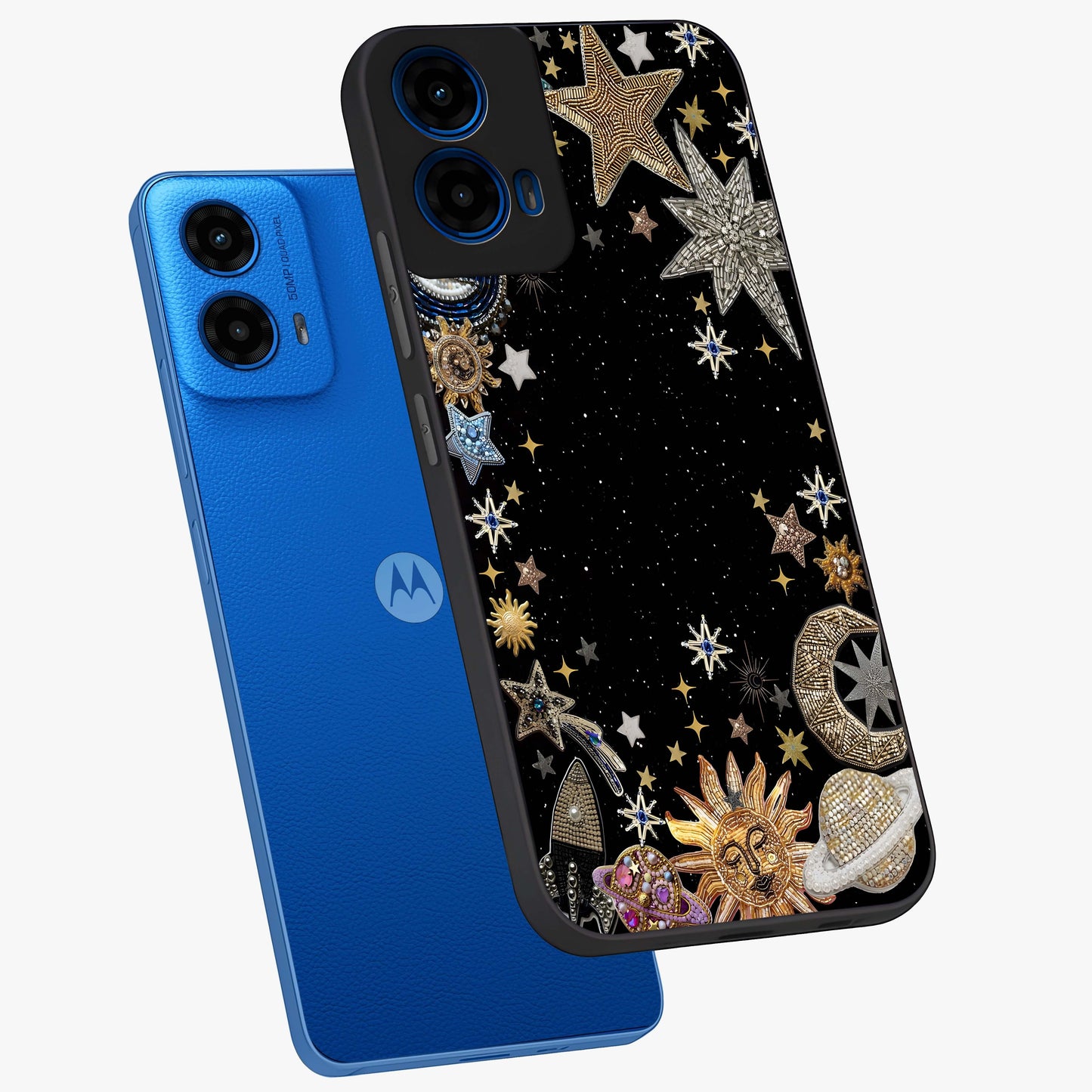 Galactic Jewel Stars Glass Case displayed in angled mockup highlighting shining celestial star design with cosmic aesthetic style.