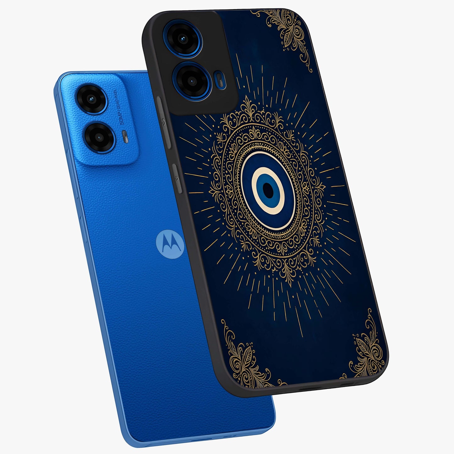 Golden Celestial Charm Glass Case displayed in angled mockup highlighting sparkling cosmic charm design with celestial aesthetic.
