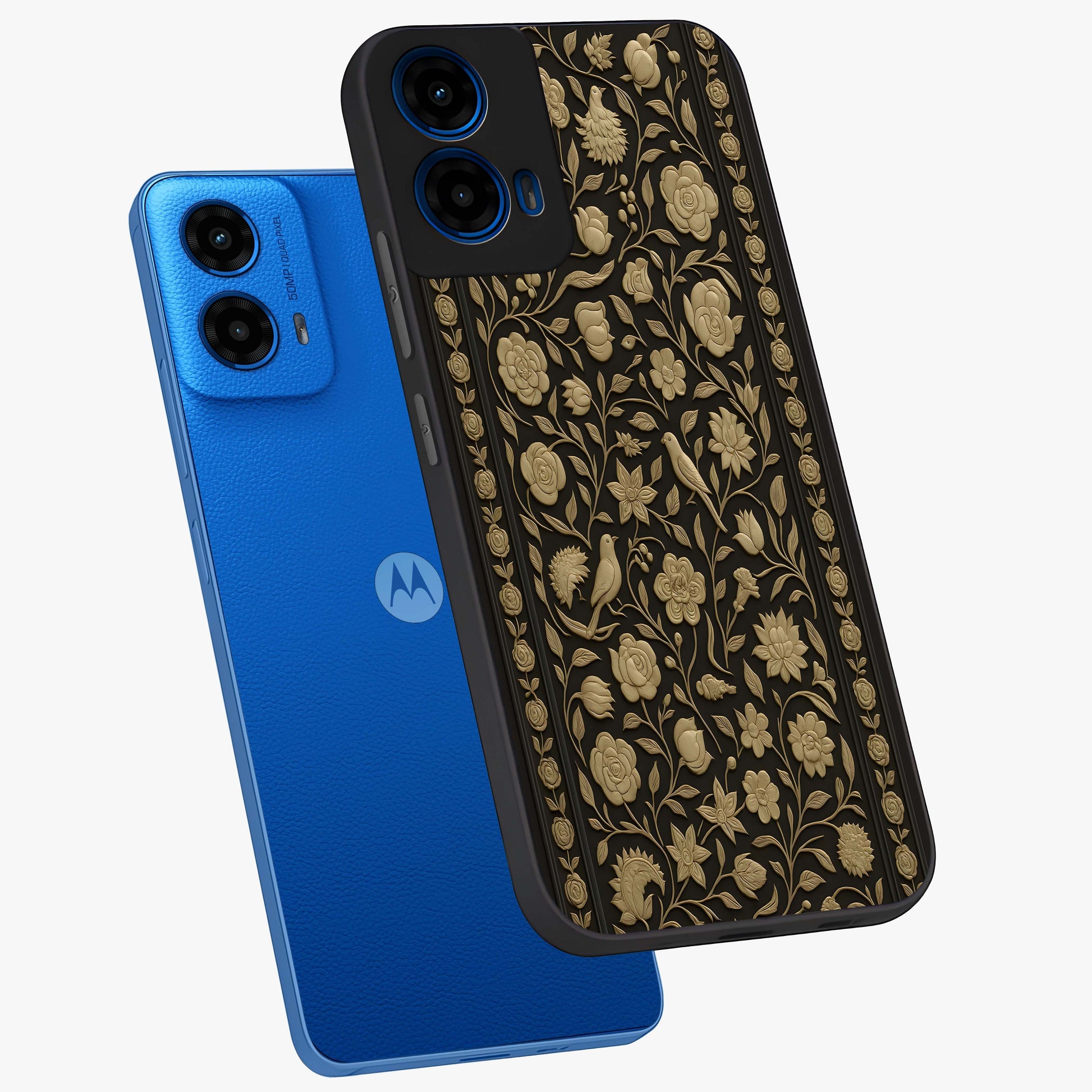 Golden Evil Eye Mandala Glass Case displayed in angled mockup highlighting protective evil eye symbol with golden mandala design.