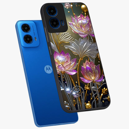 Golden Floral Majesty Glass Case displayed in angled mockup highlighting elegant flower design with royal golden aesthetic.