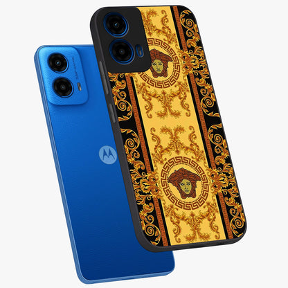 Golden Lotus Glow Glass Case displayed in angled mockup highlighting radiant lotus illustration with spiritual aesthetic.