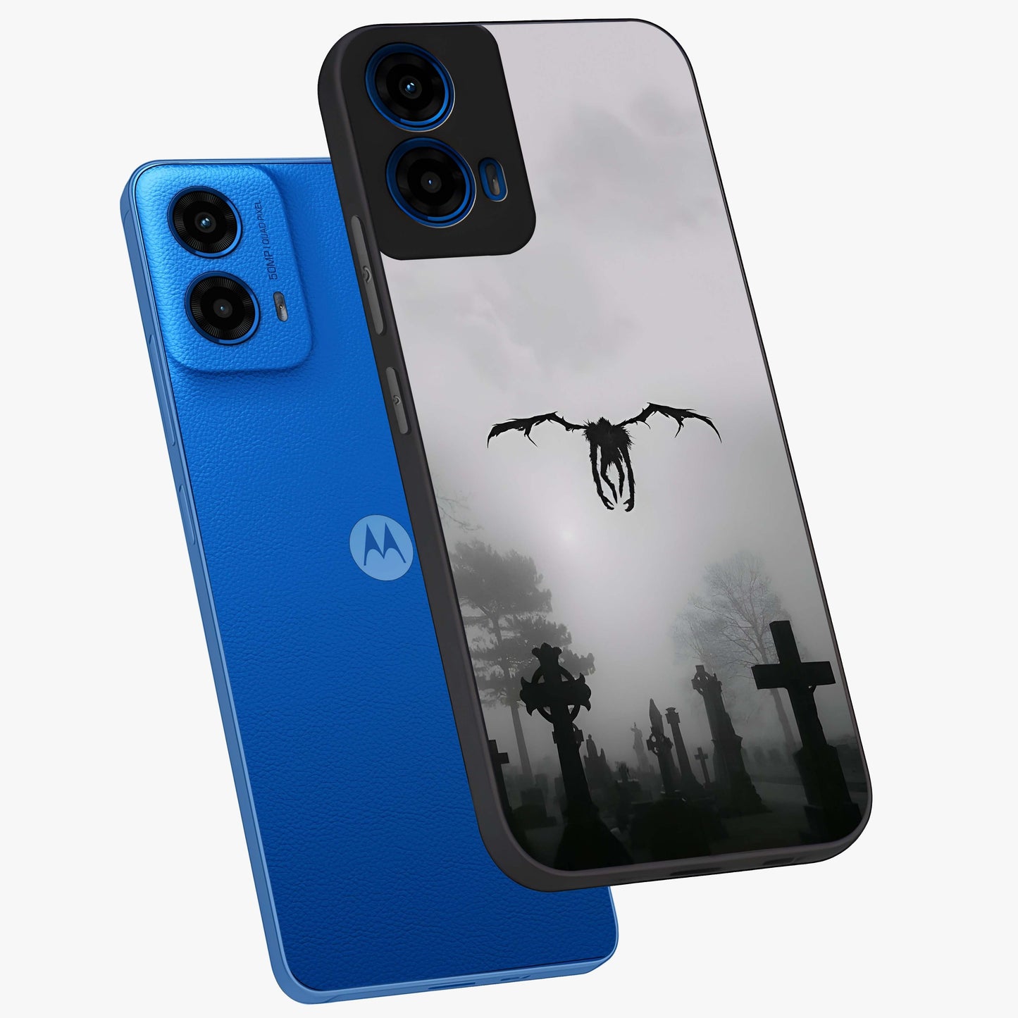 Graveyard Shadow Descent Glass Case displayed in angled mockup highlighting eerie shadow illustration with gothic aesthetic.