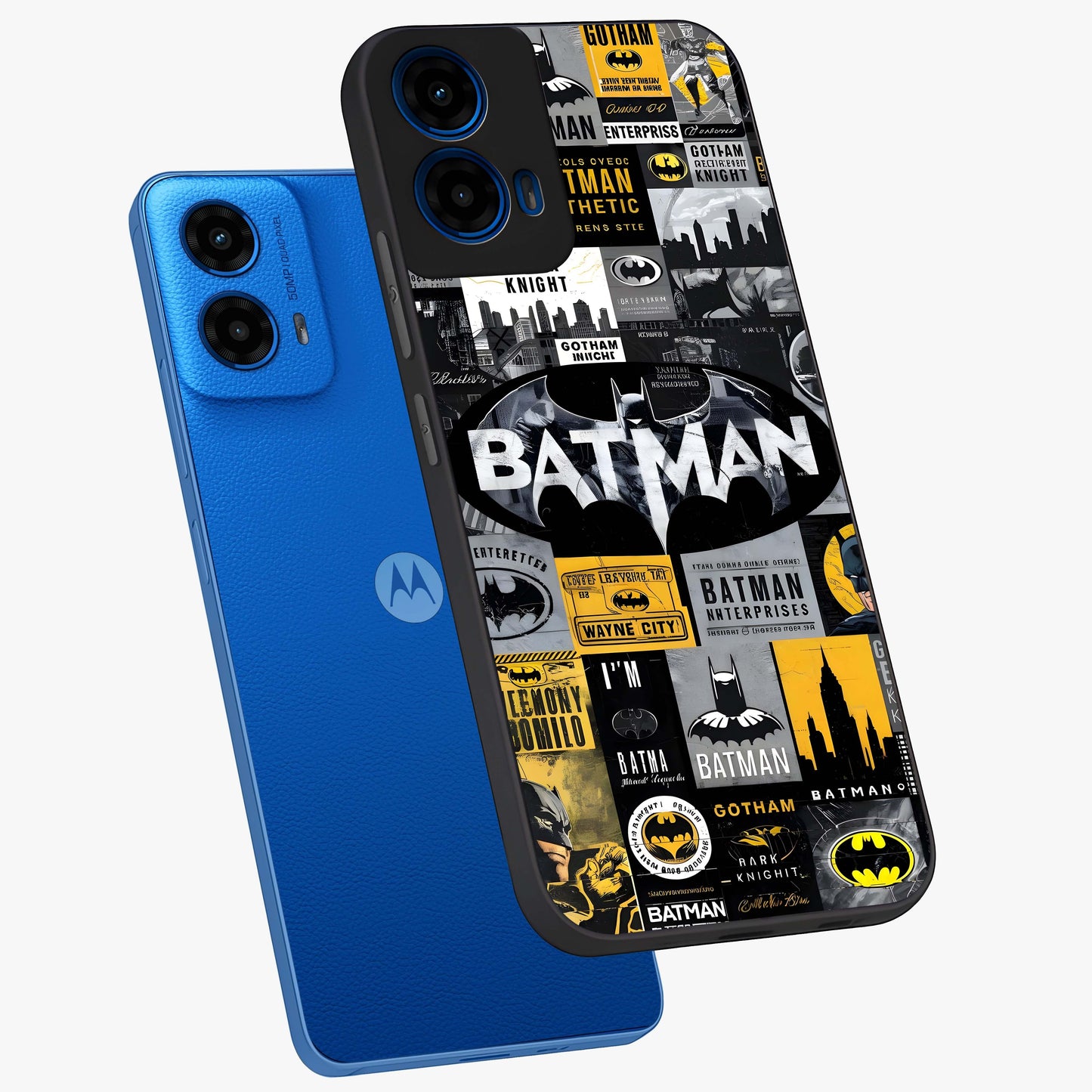 Knight Gotham Rise Glass Case displayed in angled mockup highlighting powerful knight silhouette design with dramatic aesthetic.