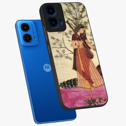 Lady With Veena Art Glass Case displayed in angled mockup highlighting graceful musical illustration with cultural artistic aesthetic.
