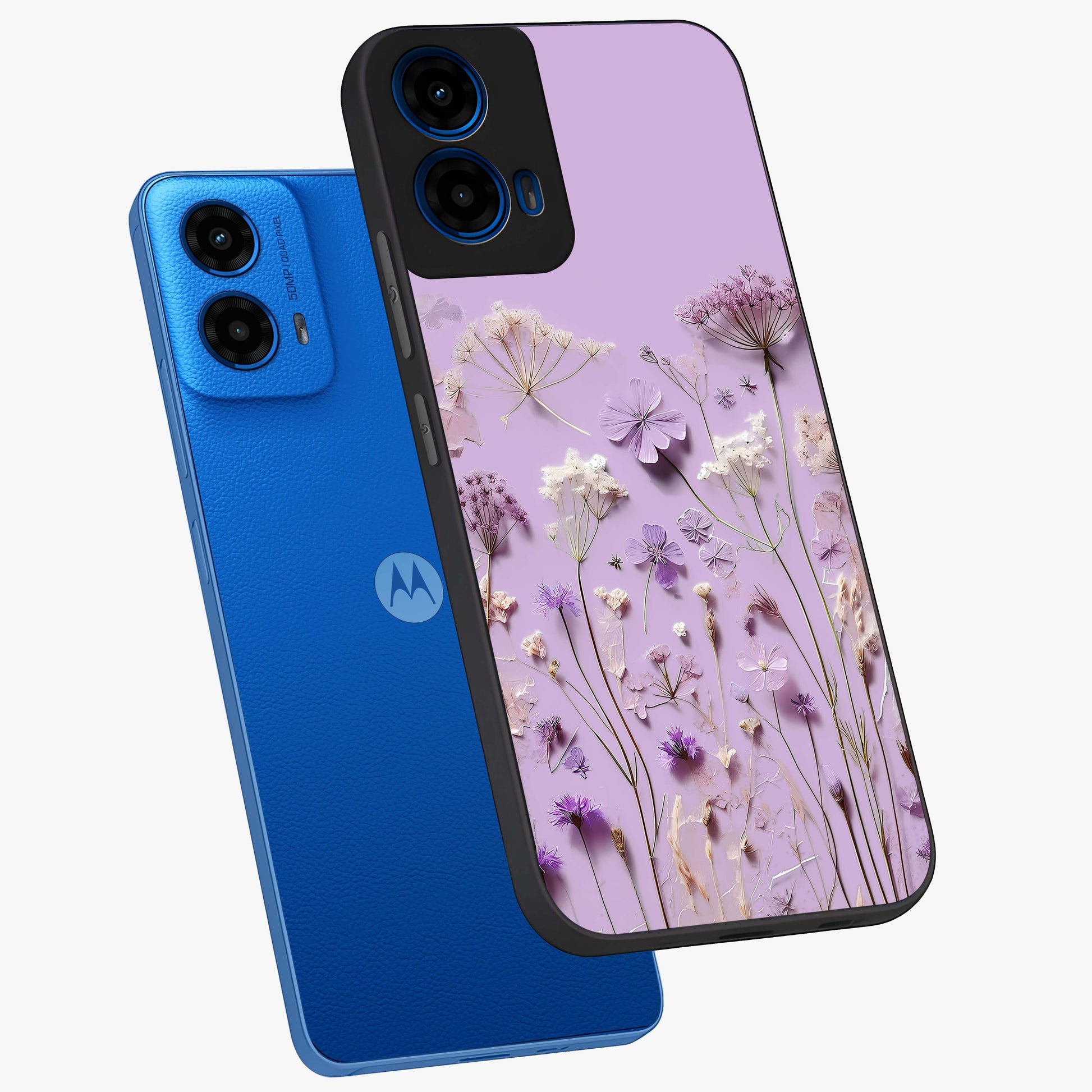 Lavender Blossom Dream Glass Case displayed in angled mockup highlighting dreamy lavender flower design with calming aesthetic style.