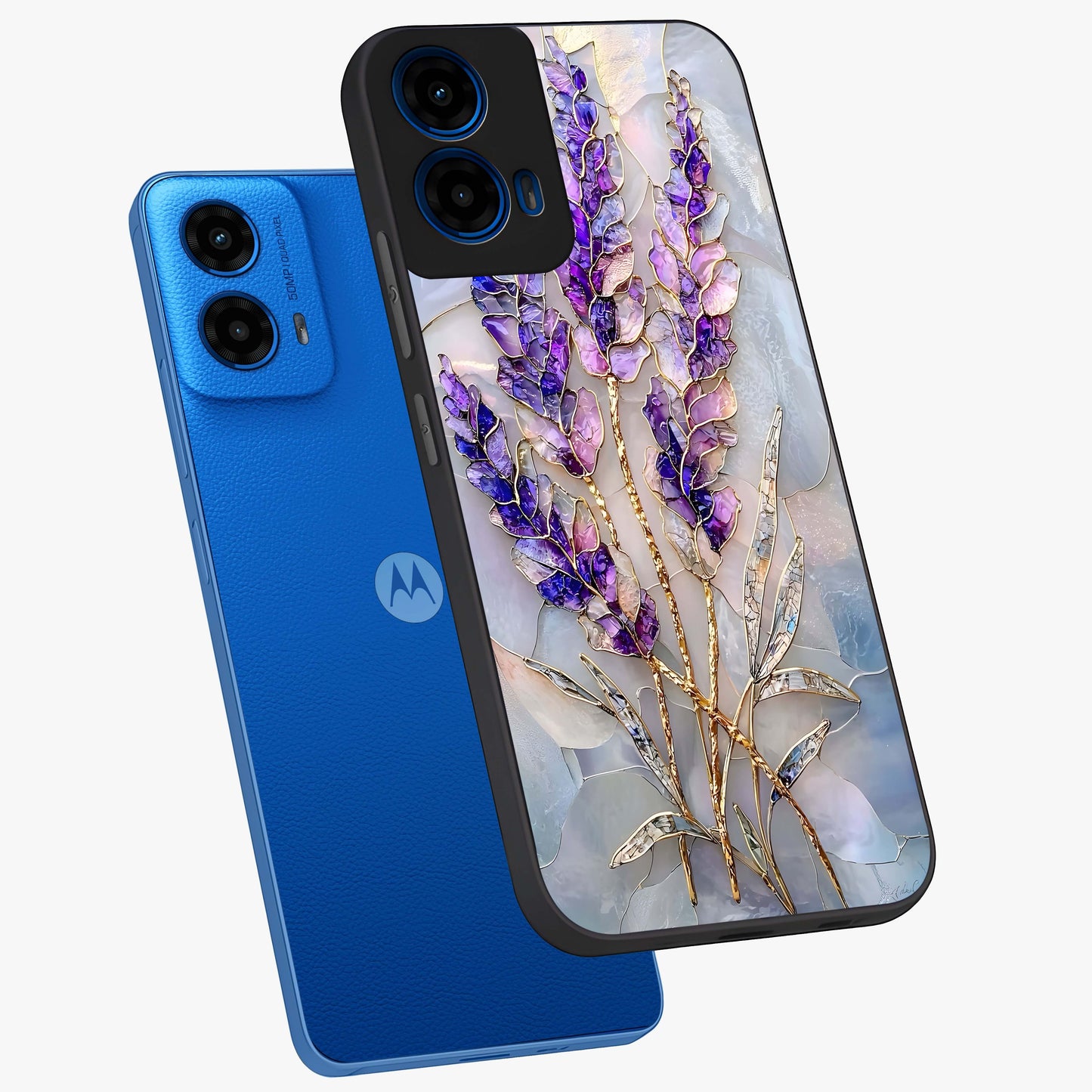 Lavender Dream Glow Glass Case displayed in angled mockup highlighting dreamy purple glow design with soft artistic style.