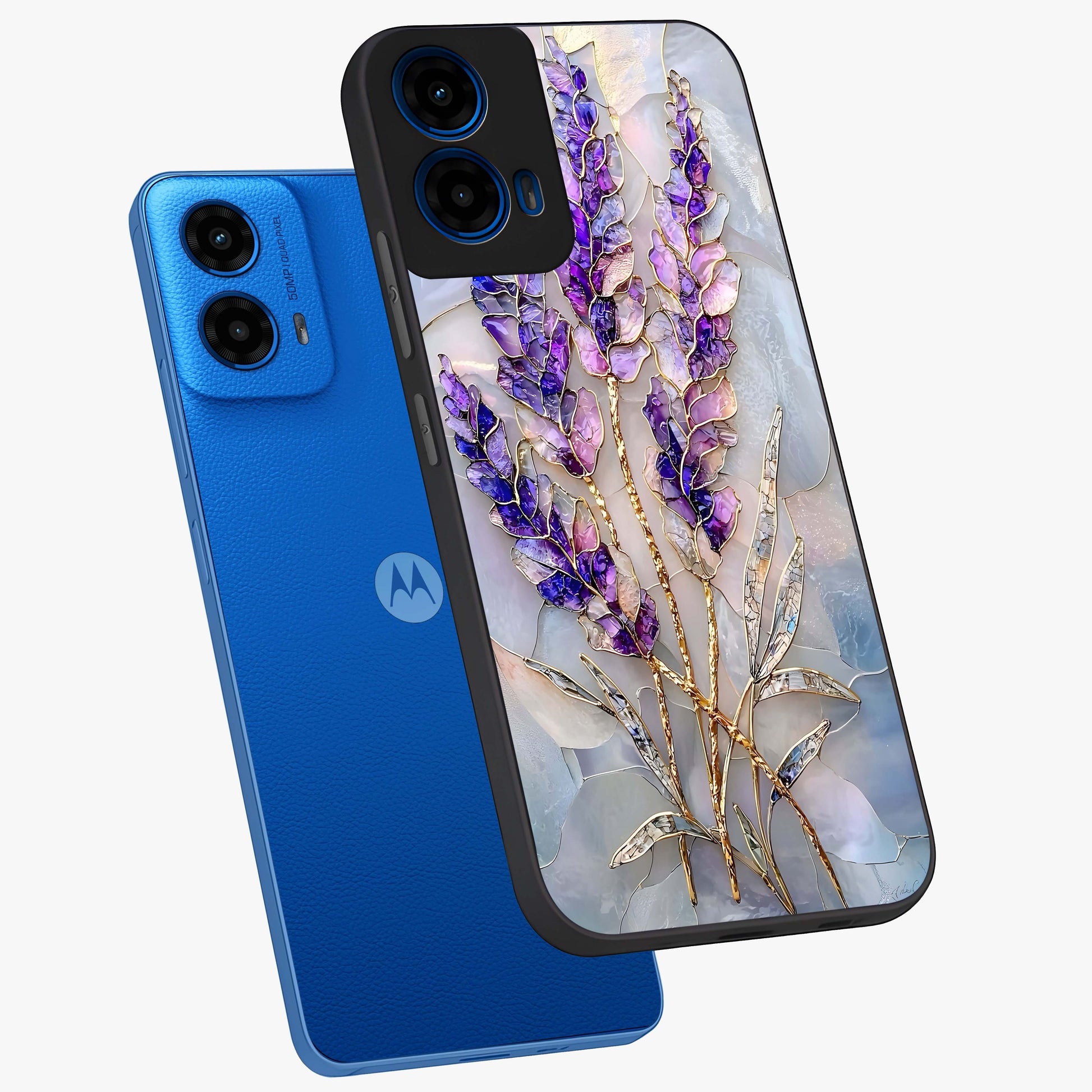 Lavender Dream Glow Glass Case displayed in angled mockup highlighting dreamy purple glow design with soft artistic style.