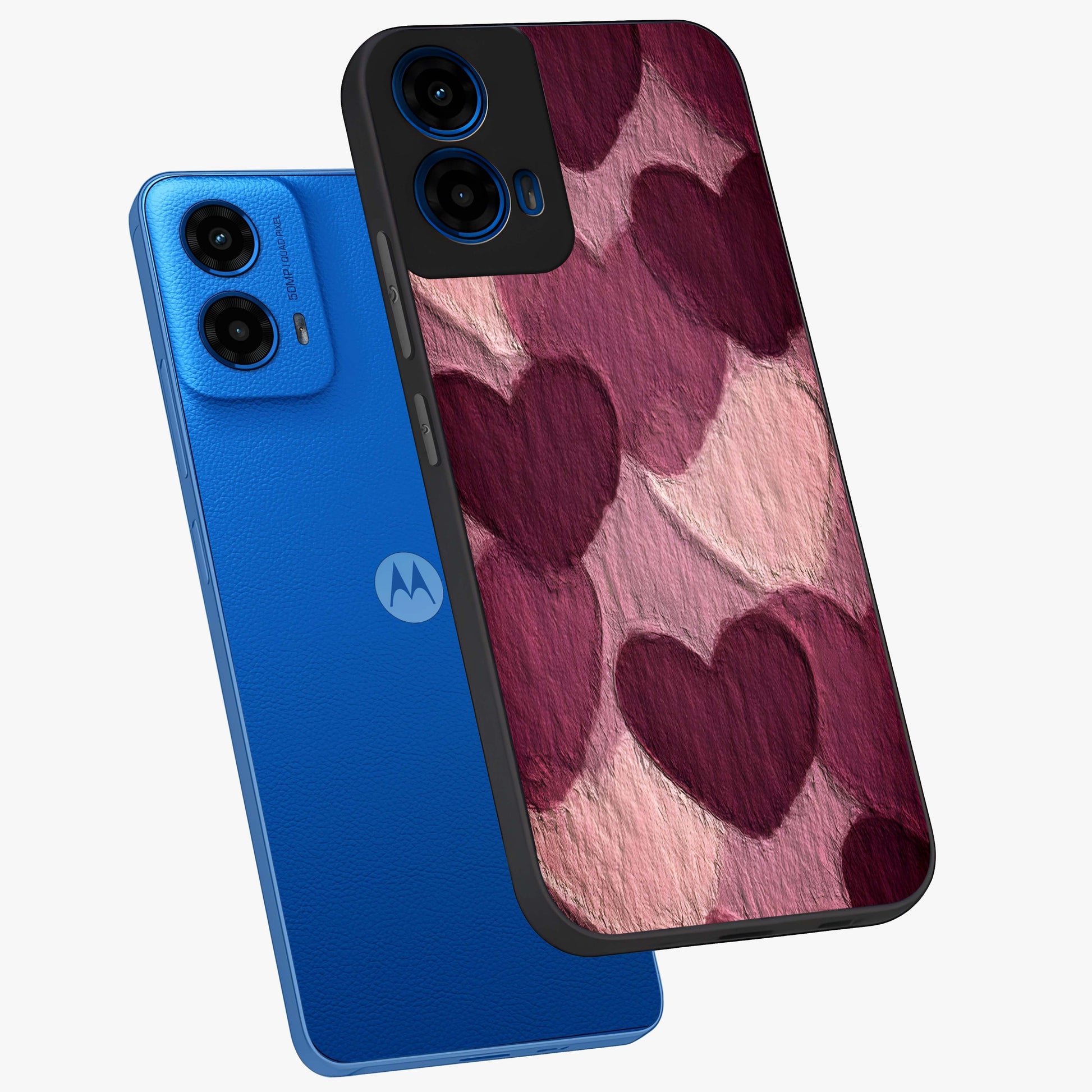 Layered Paper Hearts Glass Case displayed in angled mockup highlighting creative paper craft heart design with romantic aesthetic.