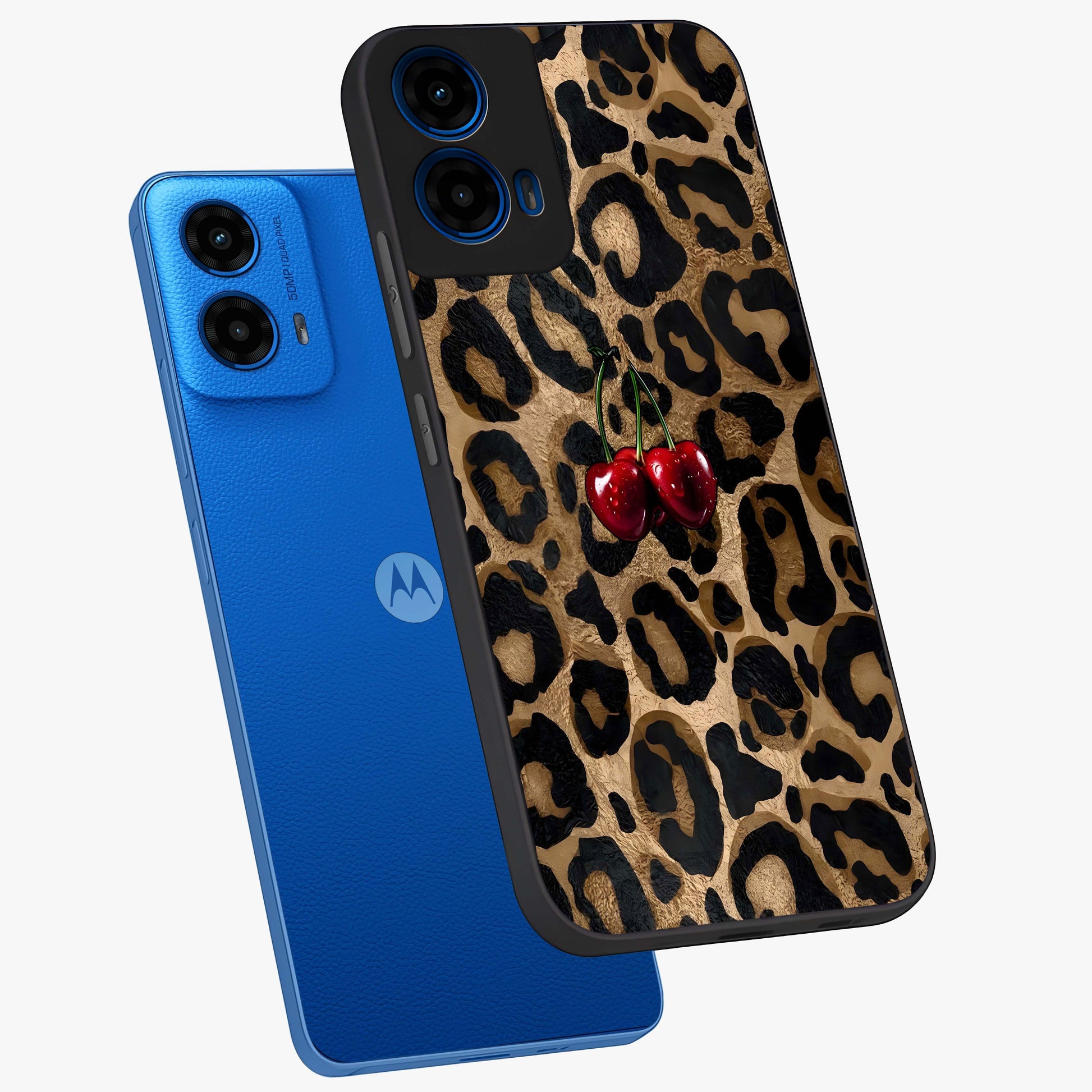 Leopard Wild Cherry Glass Case displayed in angled mockup highlighting bold animal print design with playful cherry aesthetic.