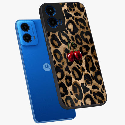 Leopard Wild Cherry Glass Case displayed in angled mockup highlighting bold animal print design with playful cherry aesthetic.