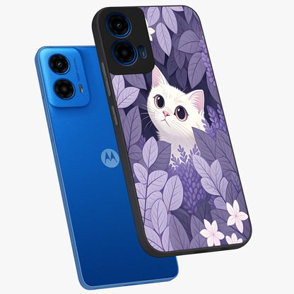 Lilac Hide Peek Cat Glass Case displayed in angled mockup highlighting playful feline illustration with lilac aesthetic design.