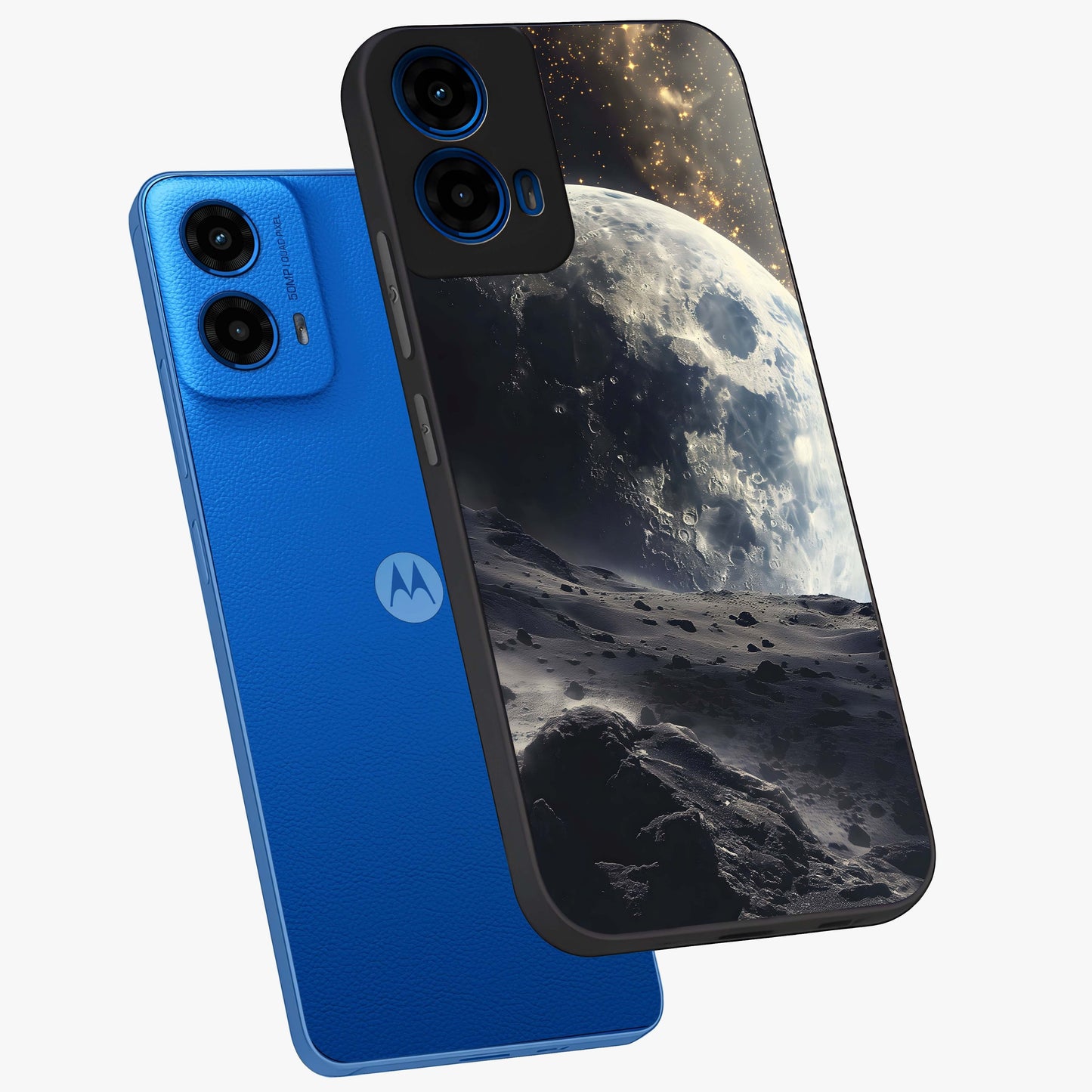 Lunar Horizon Glow Glass Case displayed in angled mockup highlighting celestial moon design with dreamy night aesthetic.