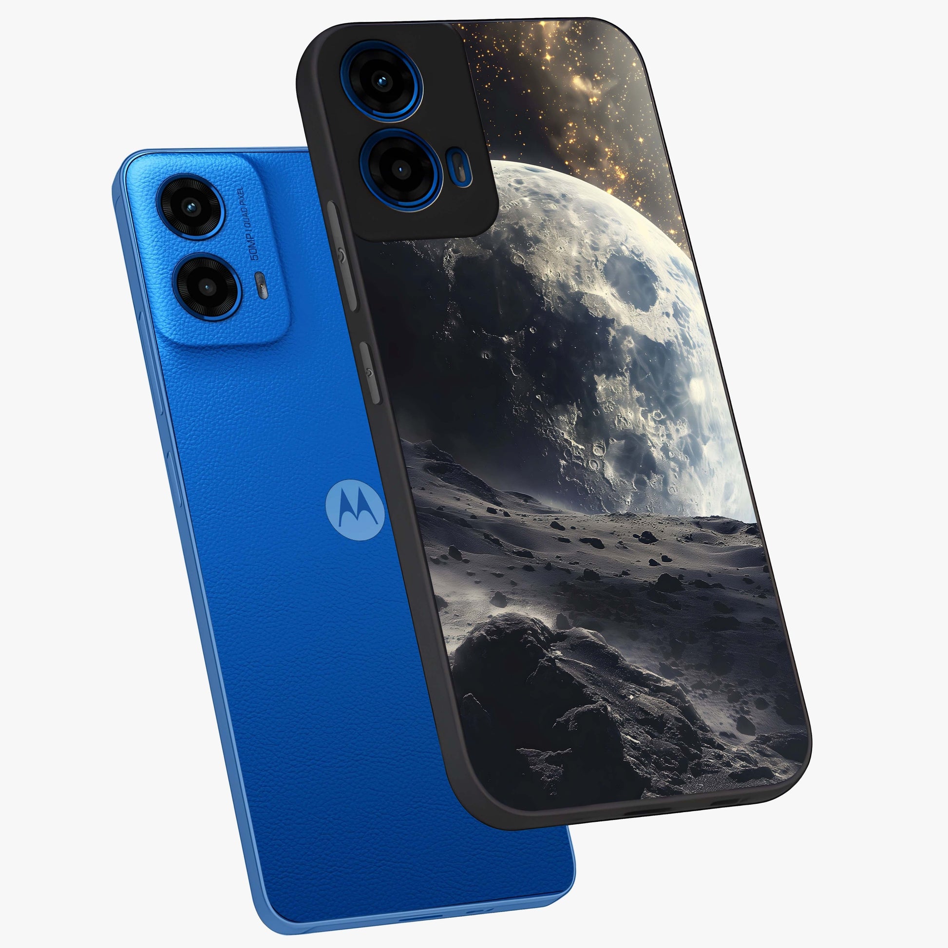 Lunar Horizon Glow Glass Case displayed in angled mockup highlighting celestial moon design with dreamy night aesthetic.