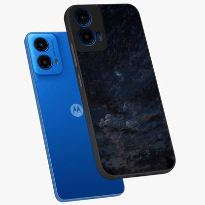 Lunar Veil Silence Glass Case displayed in angled mockup highlighting soft lunar design with peaceful celestial aesthetic.