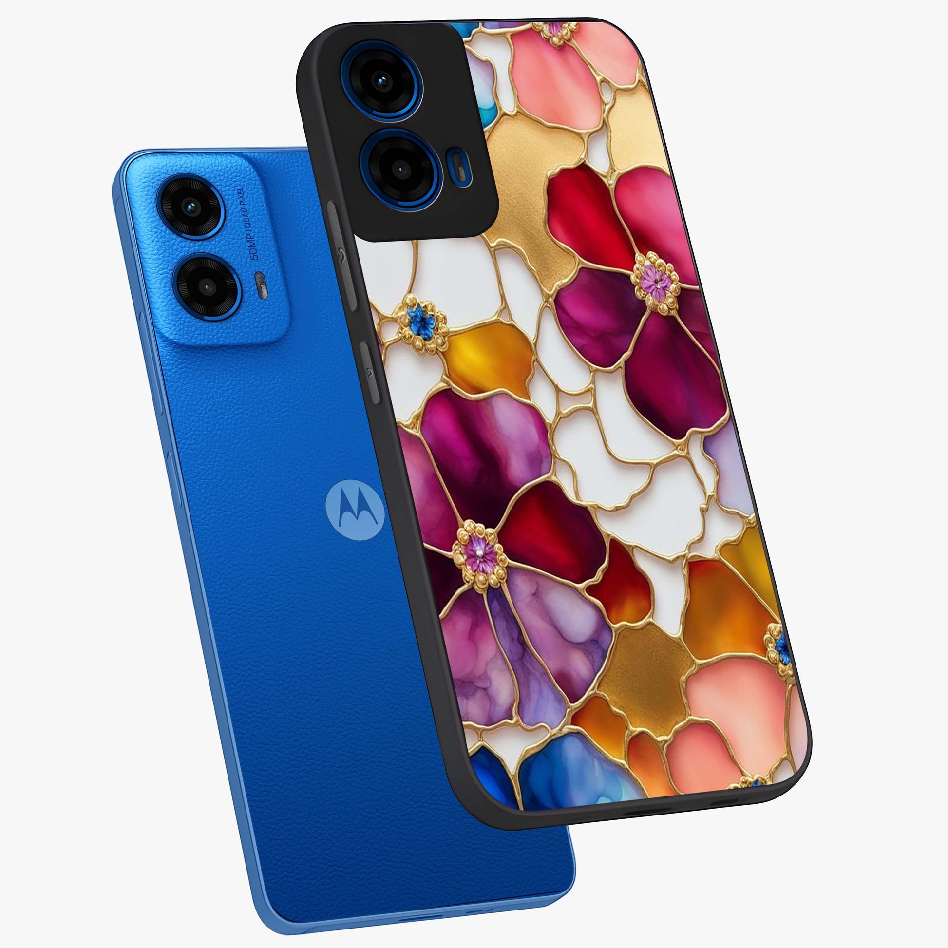 Marble Flower Pattern Glass Case displayed in angled mockup highlighting elegant marble floral design with modern aesthetic.