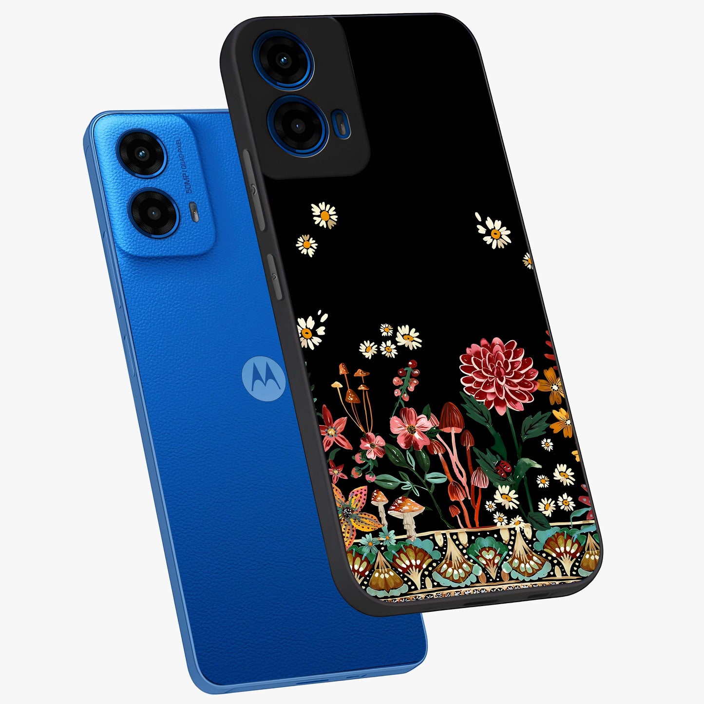 Midnight Bloom Pattern Glass Case displayed in angled mockup highlighting elegant flower design with midnight aesthetic style.