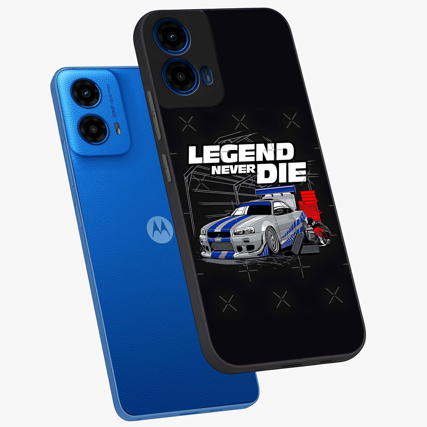 Midnight Racing Legacy Glass Case displayed in angled mockup highlighting dynamic automotive design with bold midnight aesthetic.