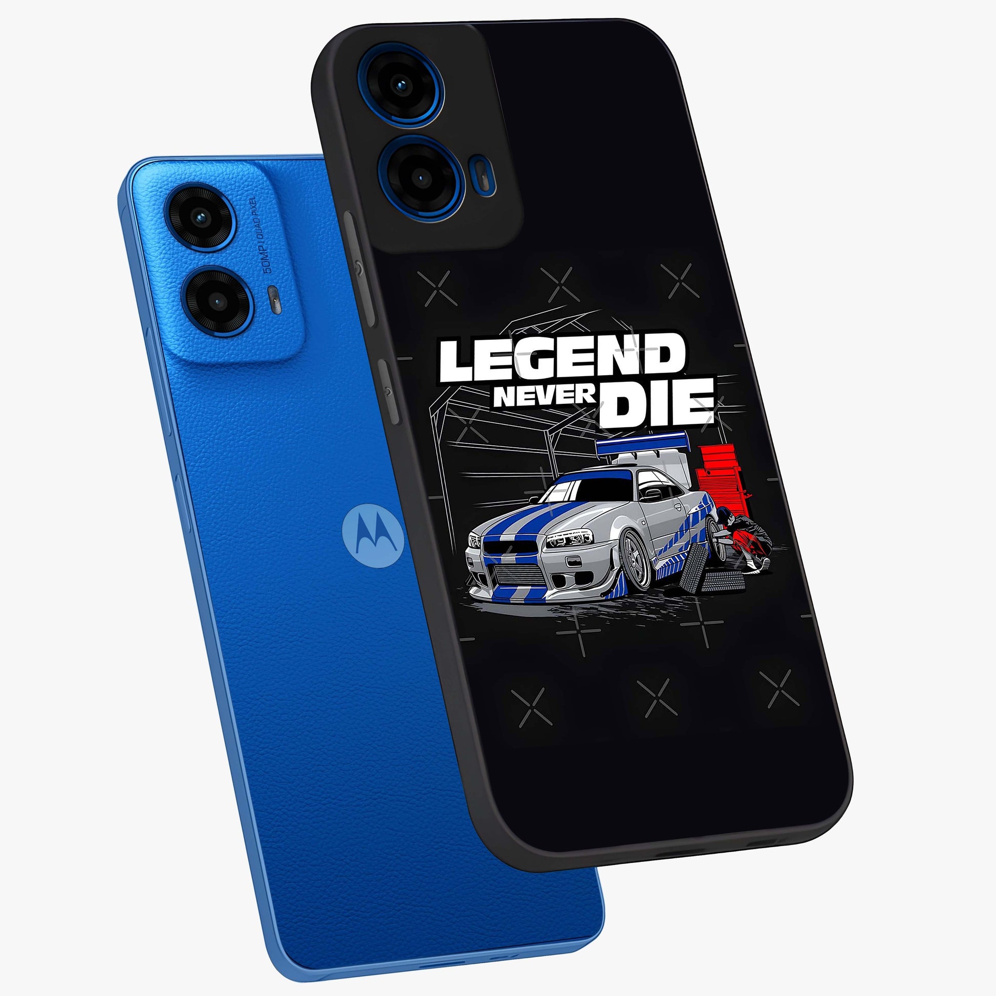 Midnight Racing Legacy Glass Case displayed in angled mockup highlighting dynamic automotive design with bold midnight aesthetic.