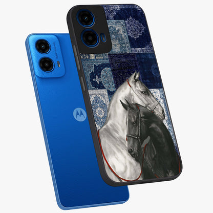 Midnight Stallion Blues Glass Case displayed in angled mockup highlighting powerful stallion illustration with deep midnight tones.