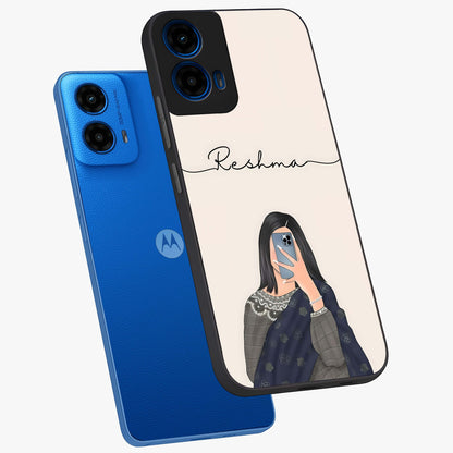 Mirror Mood Muse With Custom Name Glass Case displayed in angled mockup highlighting aesthetic mirror inspired design with custom name feature.