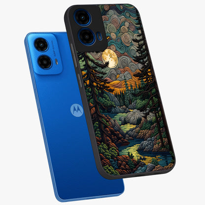 Moonlight Forest Dream Glass Case displayed in angled mockup highlighting dreamy forest design with glowing moon aesthetic.