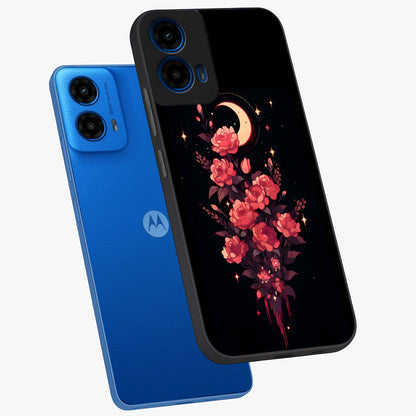Moonlit Floral Elegance Glass Case displayed in angled mockup highlighting graceful flower design with soft moonlight aesthetic.