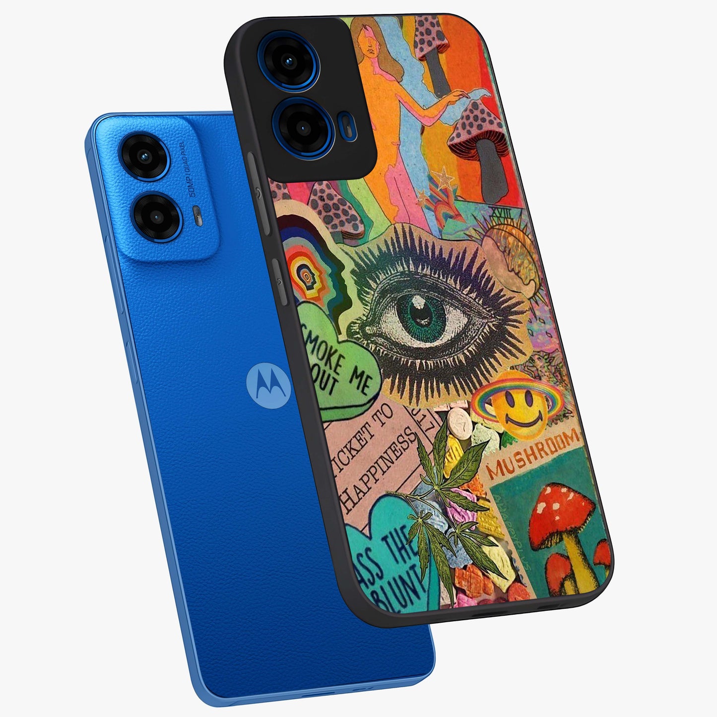 Mystic Eye Wonderland Glass Case displayed in angled mockup highlighting magical eye illustration with dreamy aesthetic.